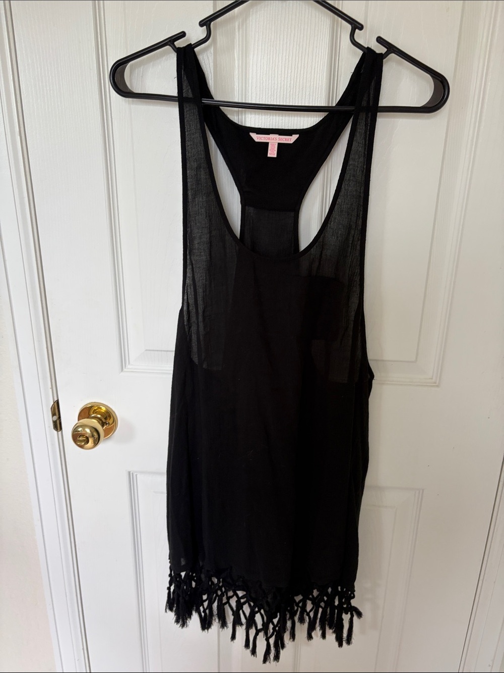Victoria's Secret Black Sheer Racerback Fringe Swim Cover-Up